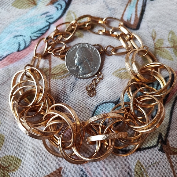 Gold Tone Round Textured Rings Necklace Vintage MCM Jewelry - Picture 7 of 8